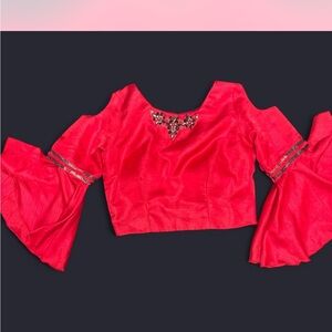 Chic Red Bell Sleeve Blouse